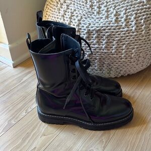 Thursday Boot Company Black Combat Boots with Subtle Purple Sheen